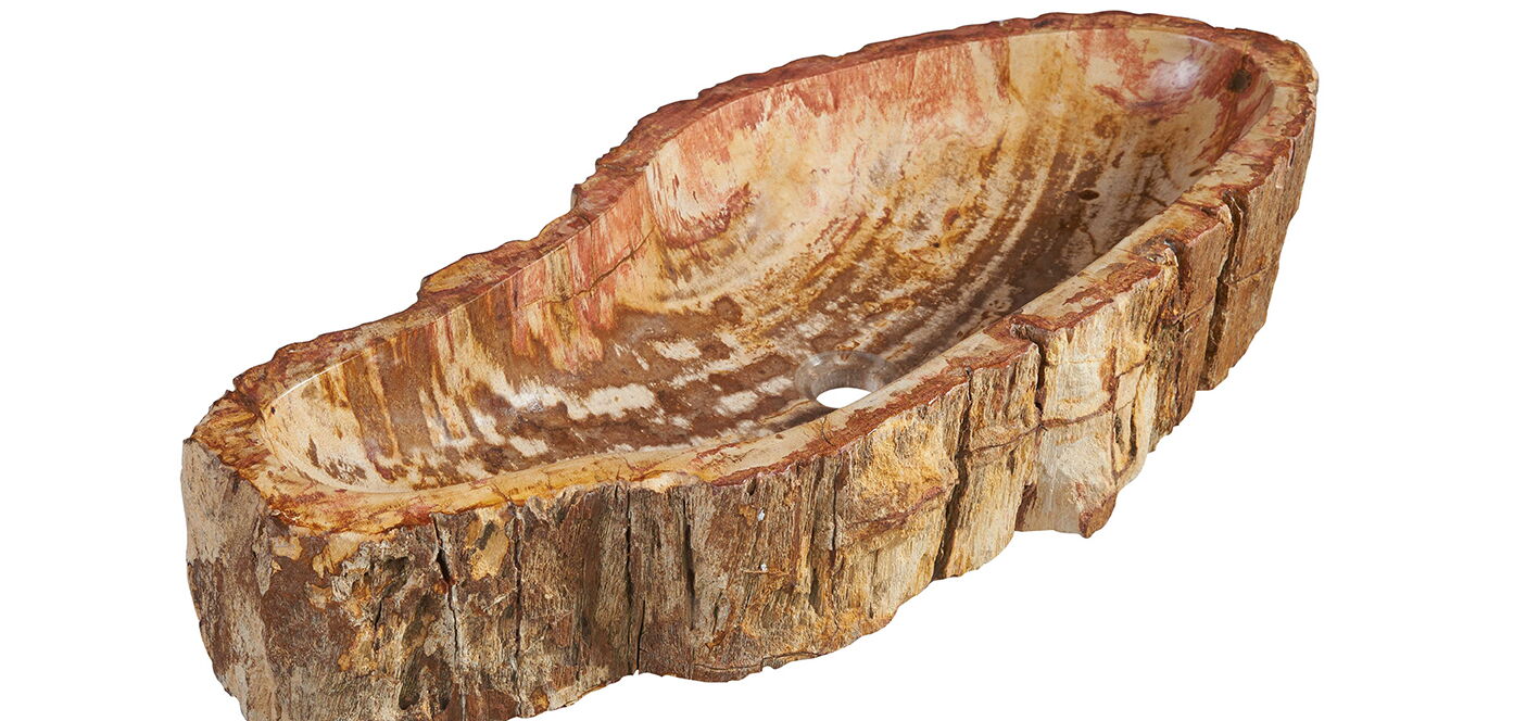 langes Kontex-Fossil Waschbecken Holzoptik
