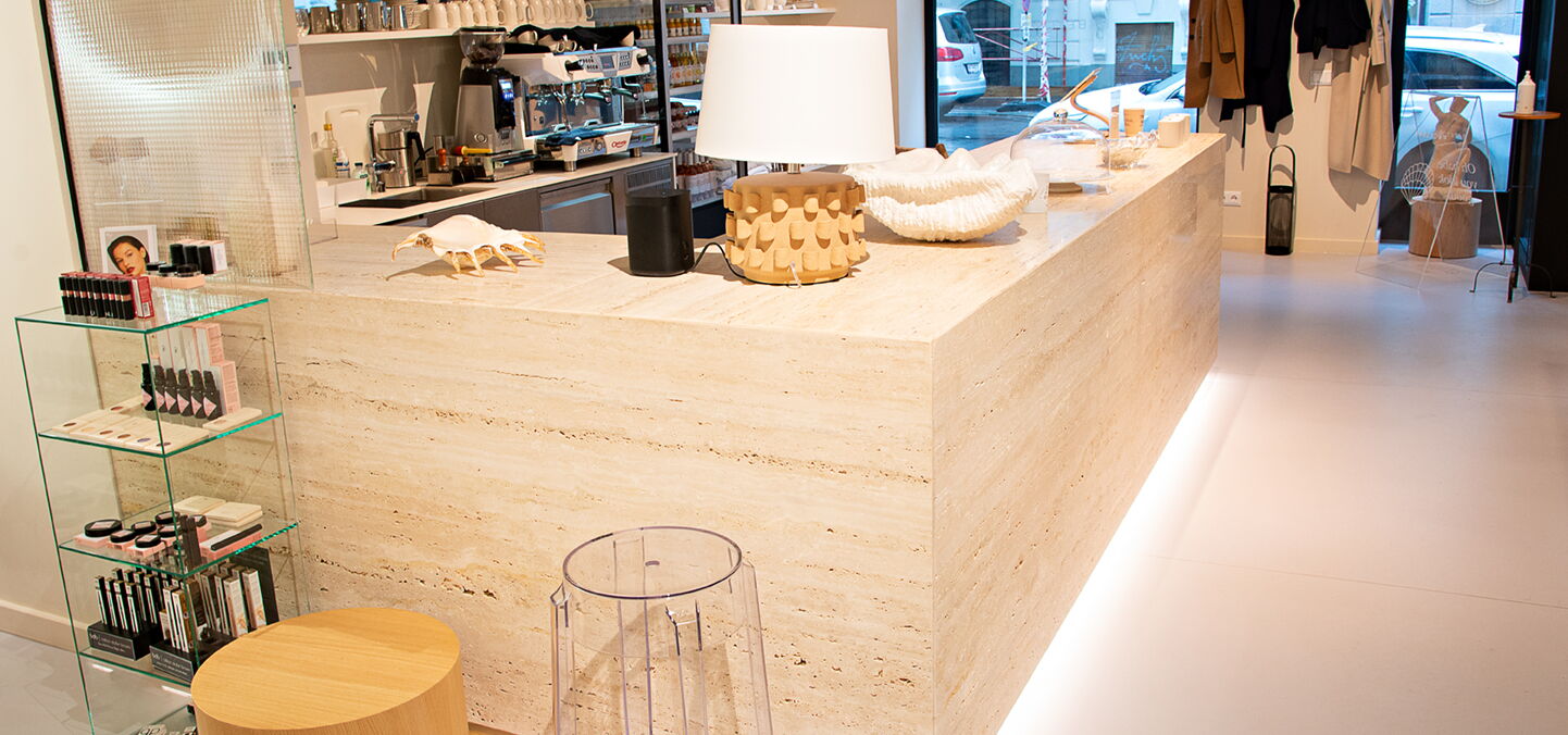 geschliffener Travertin im Objektbereich